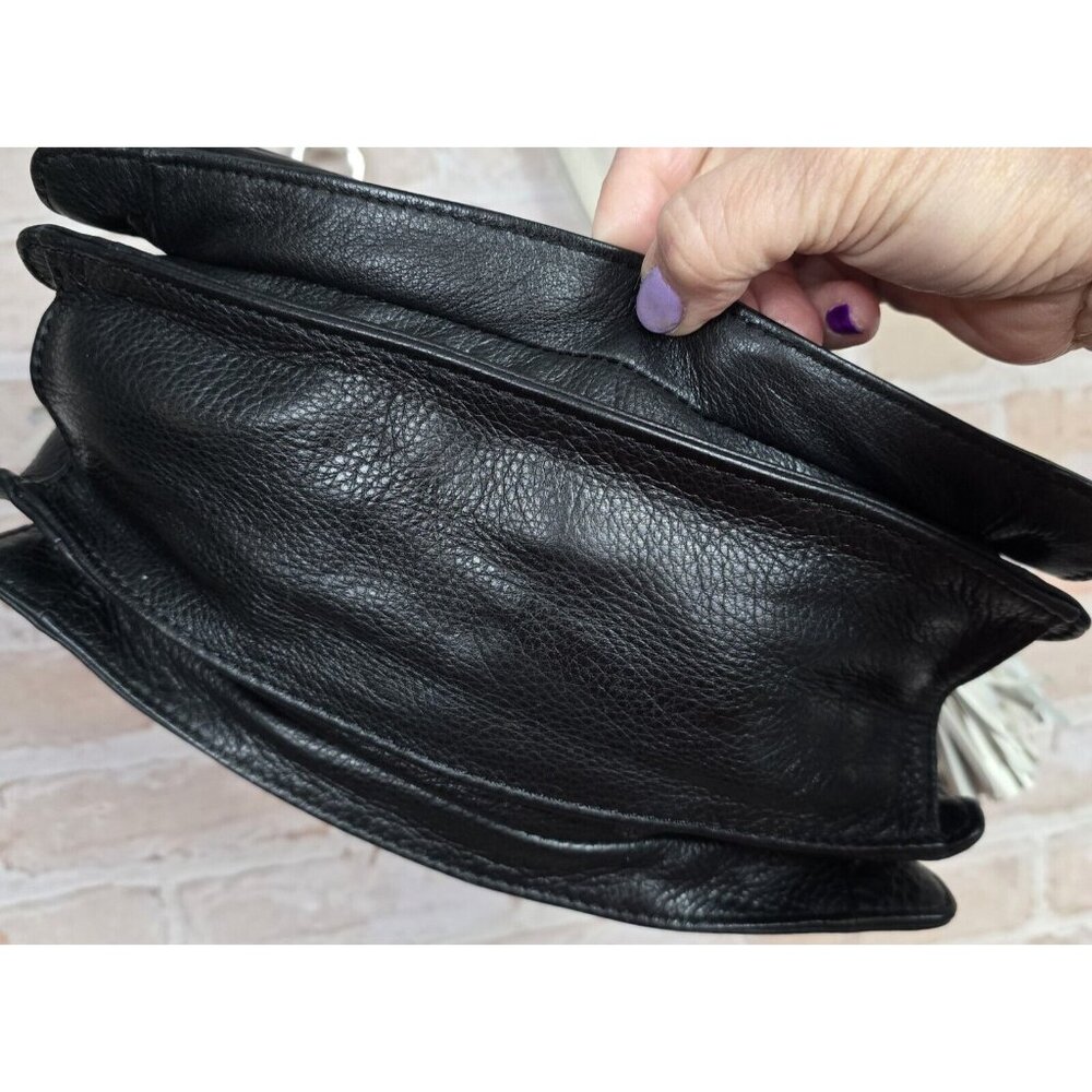 BRIGHTON GLORIETTA Black Leather White Tasseled Crossbody Bag Purse Organizer - Picture 10 of 16